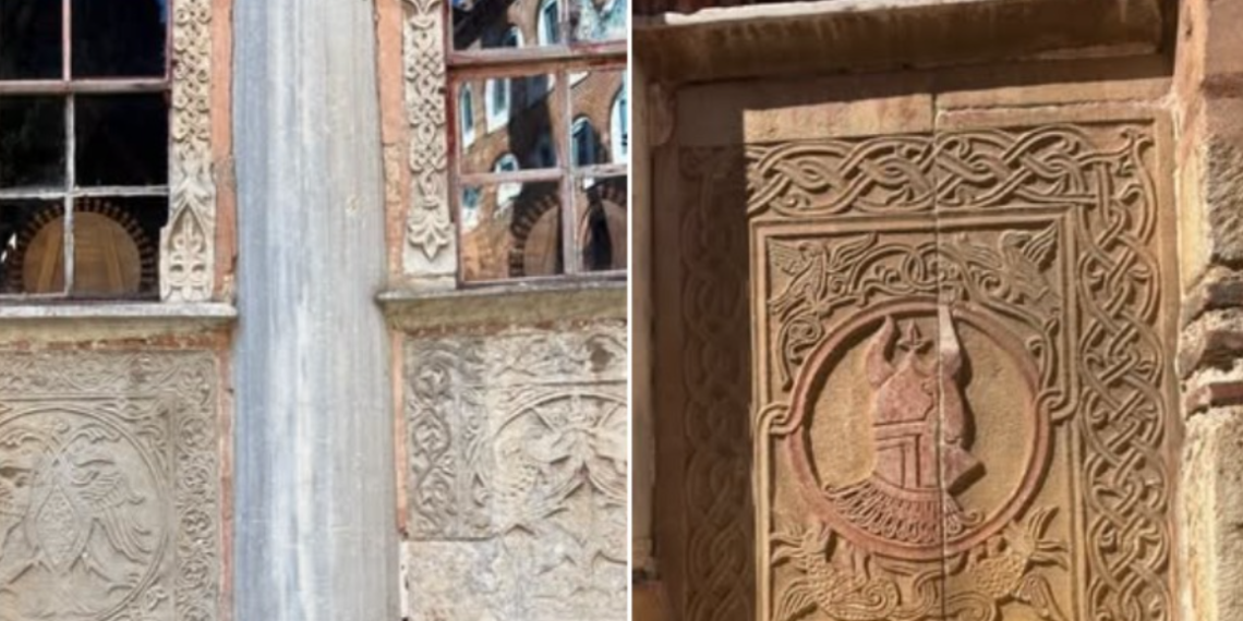 Grbovi svetorodnih loza Nemanjića i Lazarevića u hilandarskoj priprati Svetog kneza Lazara