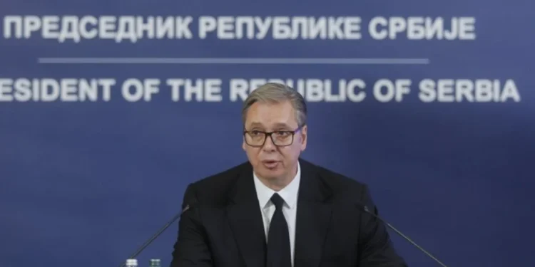 Aleksandar Vučić tokom obraćanja u Predsedništvu Srbije