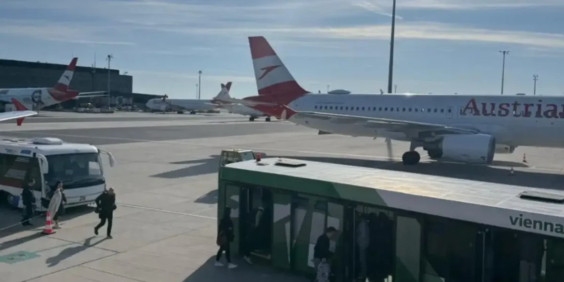 Putnički avioni na bečkom aerodromu – arhivska fotografija, ilustracija