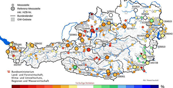 Mapa nivoa podzemnih voda u Austriji
