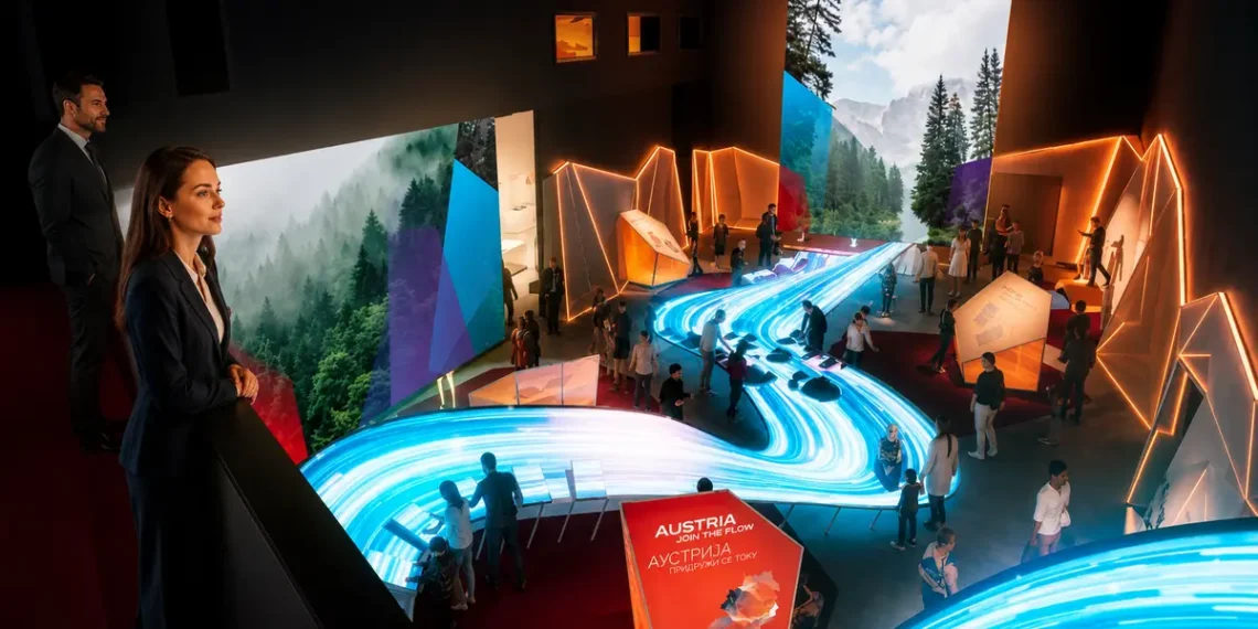 Arhitektonski prikaz austrijskog paviljona za EXPO 2027 u Beogradu