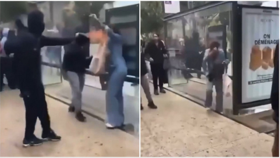 Kadrovi video-snimka napada zapaljenim sprejem na ženu u Marseju