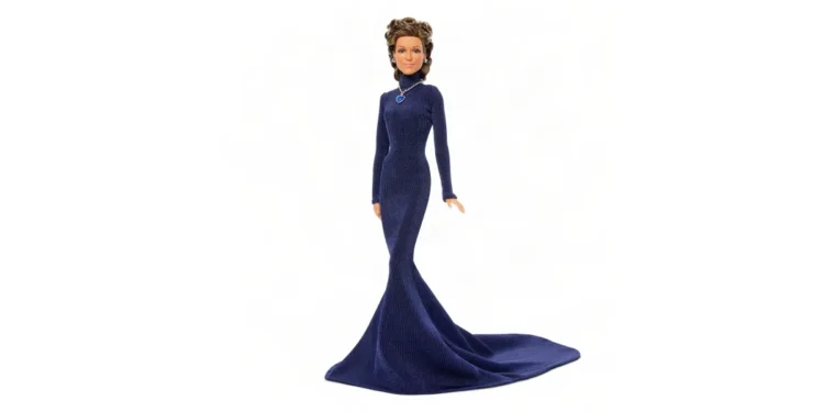 Kolekcionarska Barbie lutka Selin Dion u tamnoplavoj haljini sa ogrlicom Heart of the Ocean